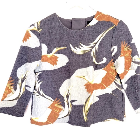 H&M Women’s Gray Bird Egret Shirt Size 6 - Picture 1 of 5